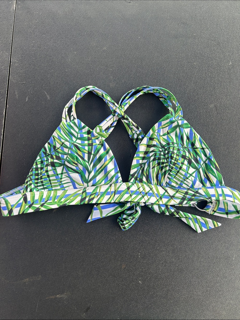 Green Leaf Print Crossback Bikini Top